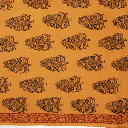 Dijon Yellow And Black Floral Pattern Bagh Print Handblock Natural Dye Rayon Fabric