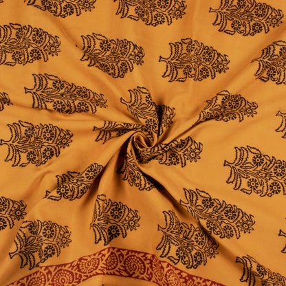Dijon Yellow And Black Floral Pattern Bagh Print Handblock Natural Dye Rayon Fabric