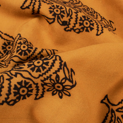 Dijon Yellow And Black Floral Pattern Bagh Print Handblock Natural Dye Rayon Fabric
