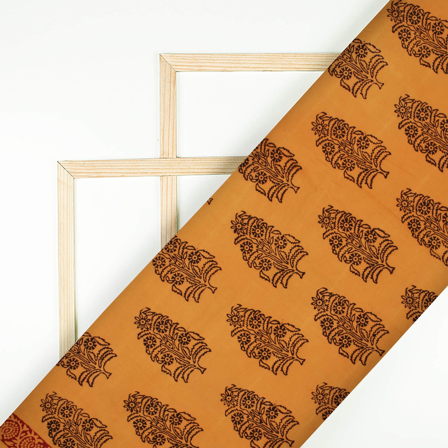 Dijon Yellow And Black Floral Pattern Bagh Print Handblock Natural Dye Rayon Fabric