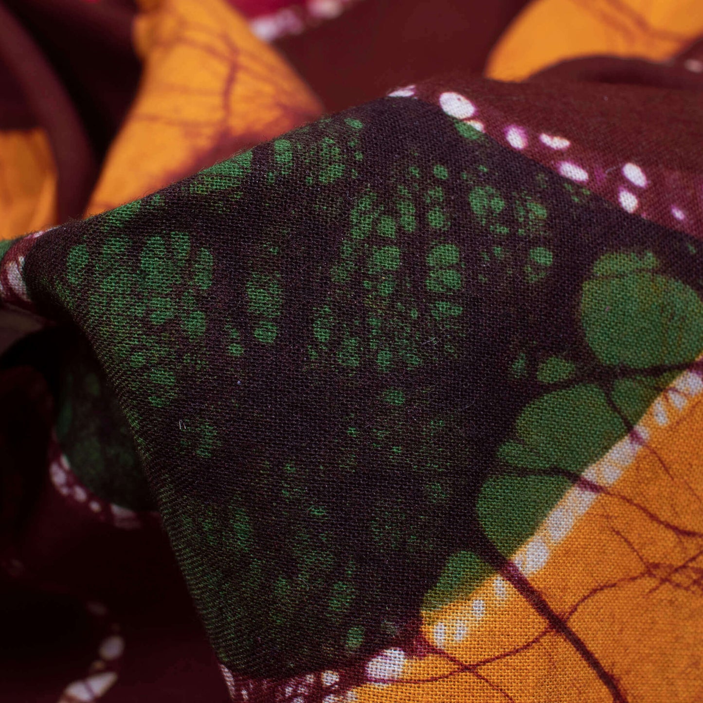 Seal Brown And Fire Yellow Paisley Pattern Kutch Wax Batik Handblock Cotton Fabric