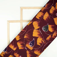 Seal Brown And Fire Yellow Paisley Pattern Kutch Wax Batik Handblock Cotton Fabric