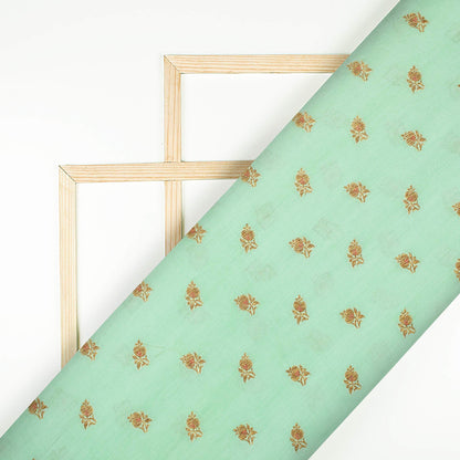 Pistachio Green Booti Pattern Zari Jacquard Pure Banarasi Chanderi Fabric