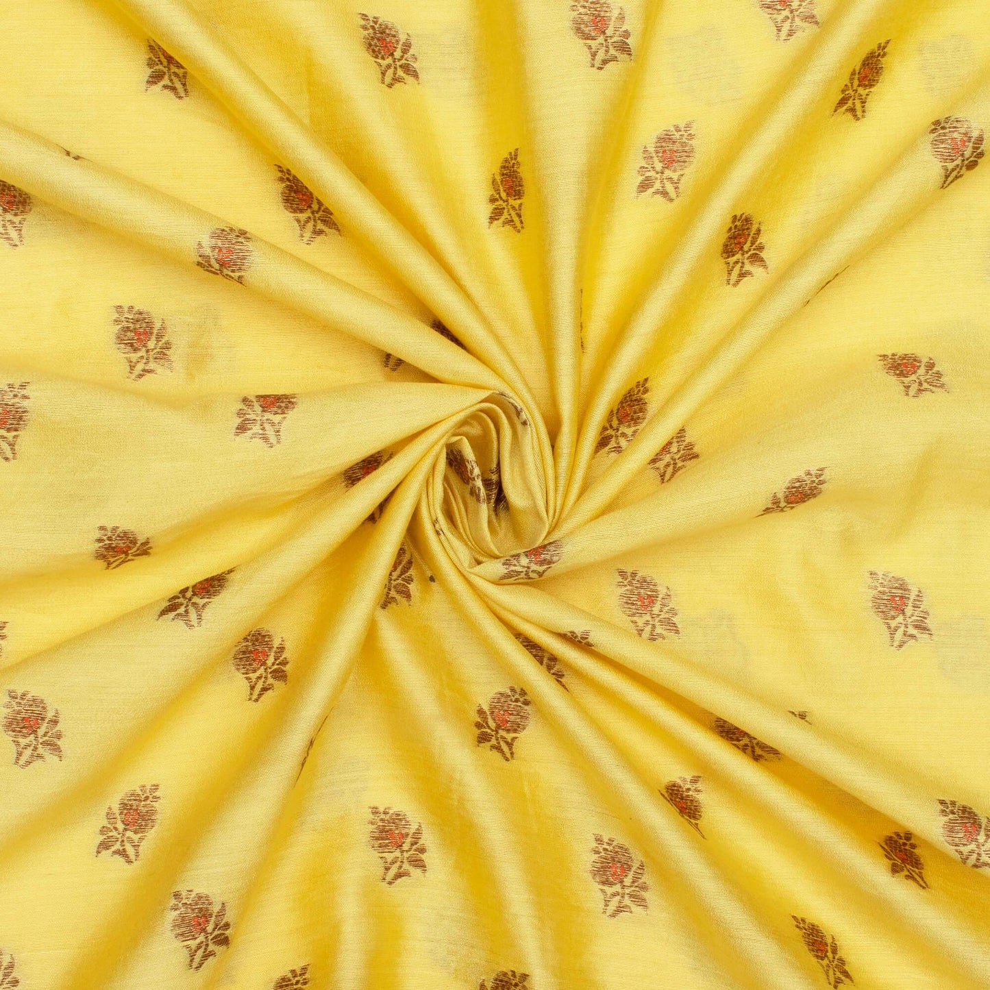 Yellow Booti Pattern Zari Jacquard Pure Banarasi Chanderi Fabric