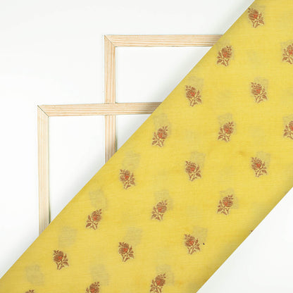 Yellow Booti Pattern Zari Jacquard Pure Banarasi Chanderi Fabric