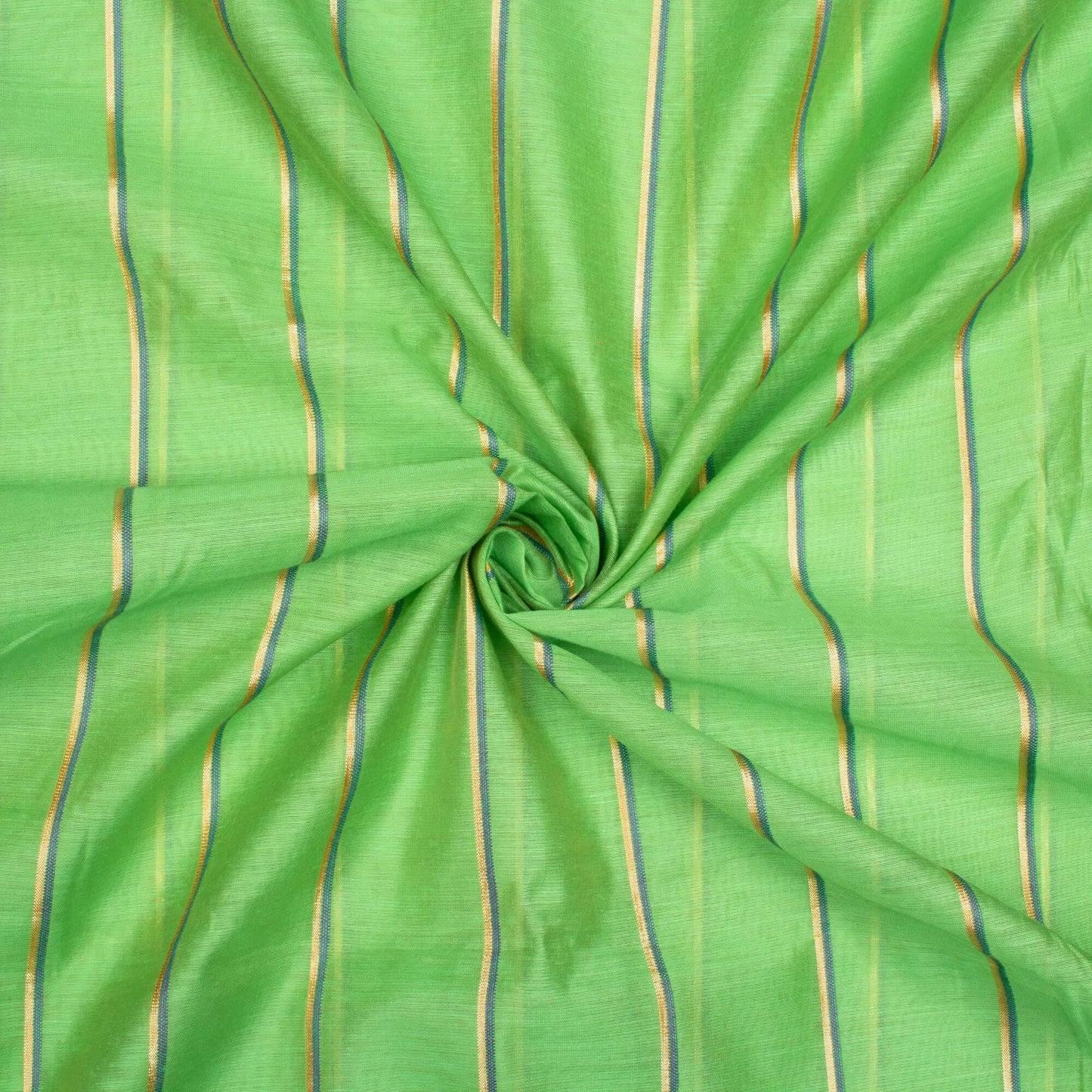Pear Green Stripes Pattern Lurex Banarasi Chanderi Fabric