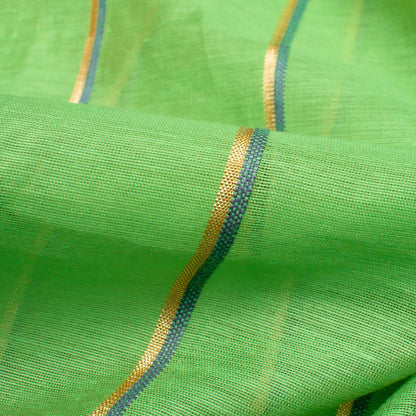 Pear Green Stripes Pattern Lurex Banarasi Chanderi Fabric