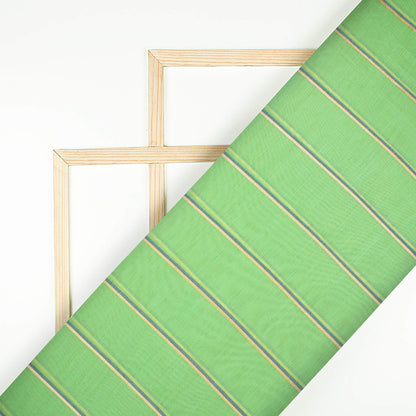 Pear Green Stripes Pattern Lurex Banarasi Chanderi Fabric