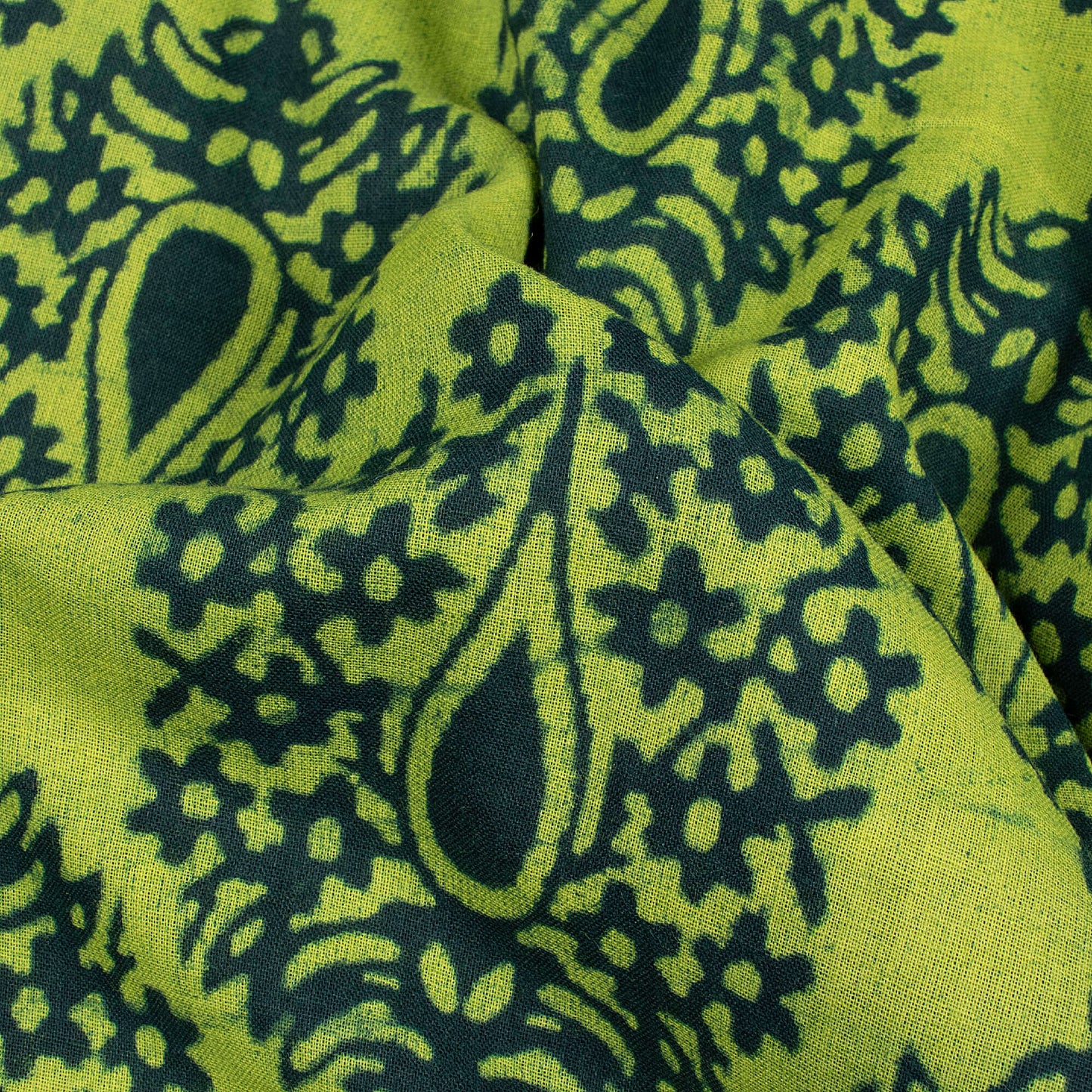 Lemon Green And Blue Ethnic Pattern Bagru Dabu Handblock Cotton Fabric