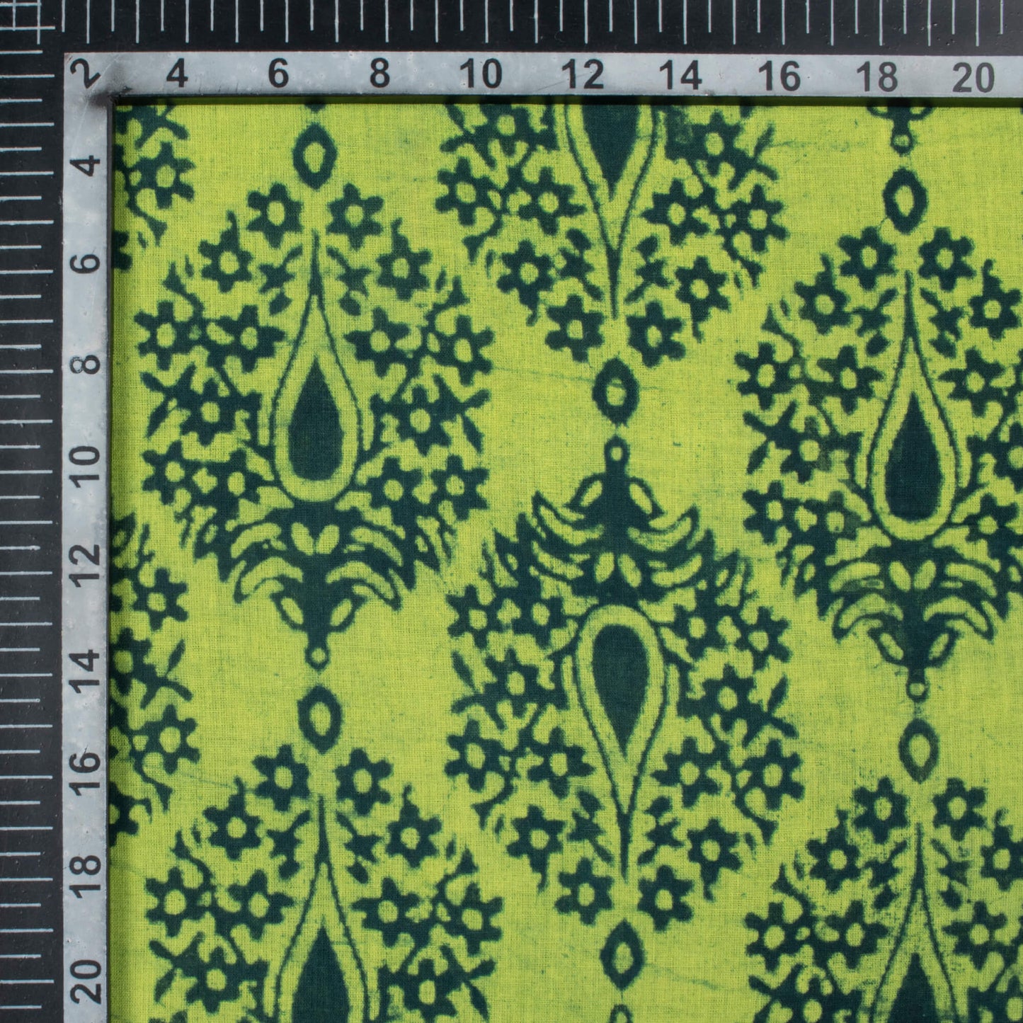 Lemon Green And Blue Ethnic Pattern Bagru Dabu Handblock Cotton Fabric