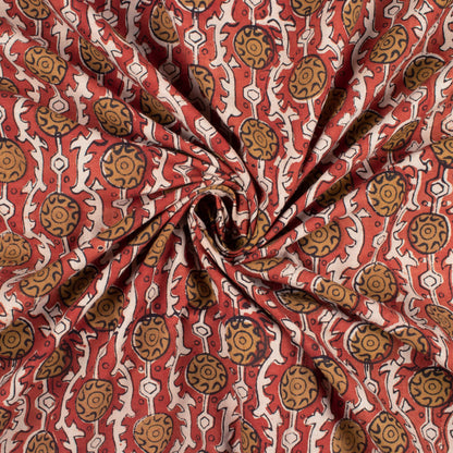 Brick Red And Dijon Yellow Geometric Pattern Bagru Dabu Handblock Cotton Fabric