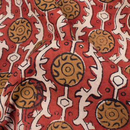 Brick Red And Dijon Yellow Geometric Pattern Bagru Dabu Handblock Cotton Fabric