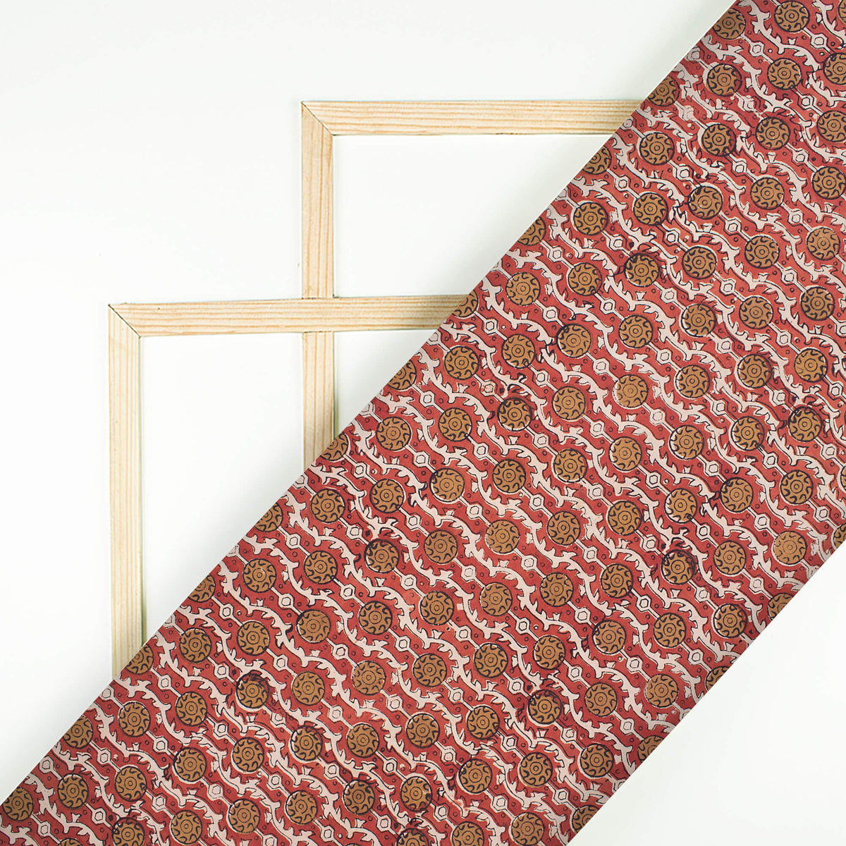 Brick Red And Dijon Yellow Geometric Pattern Bagru Dabu Handblock Cotton Fabric