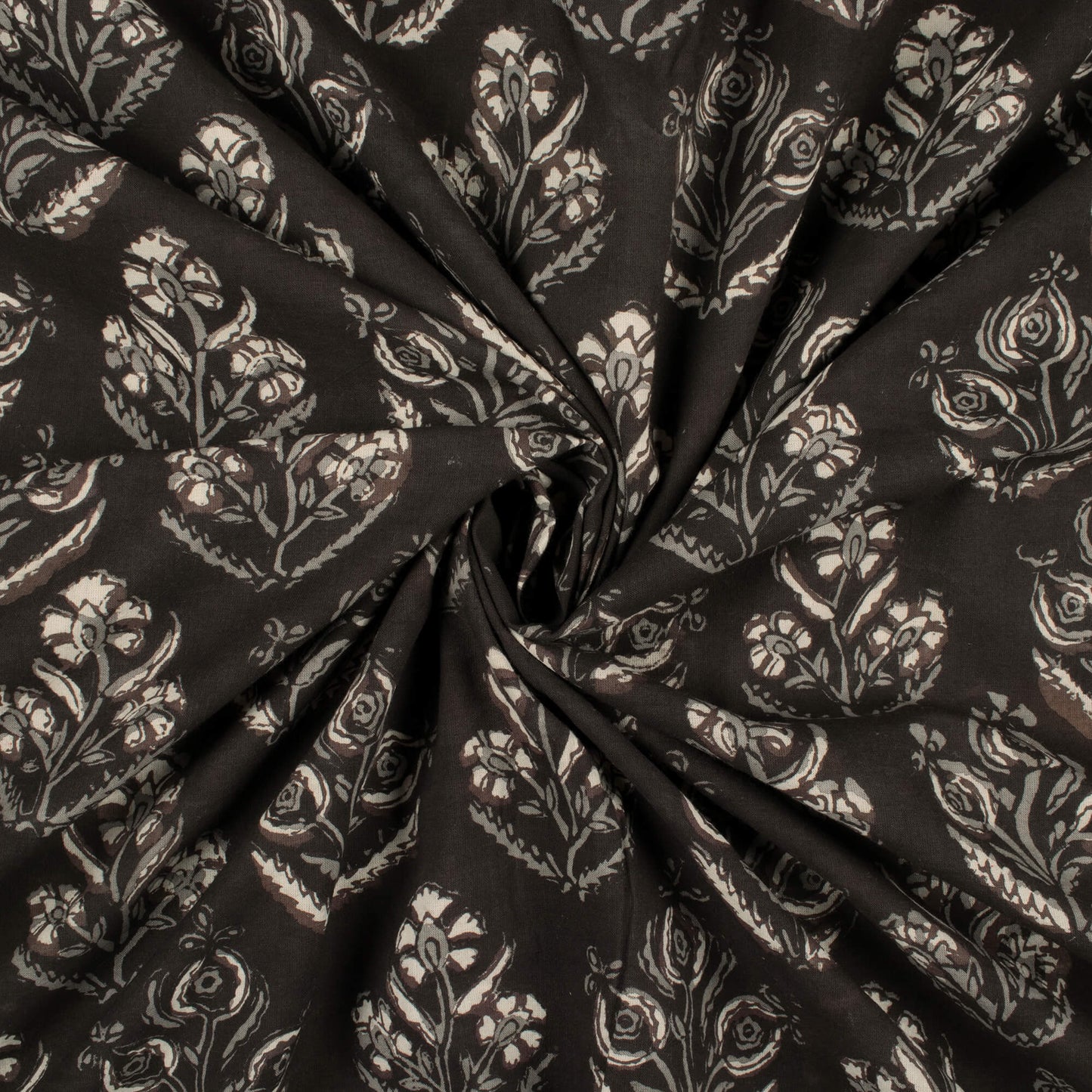 Black And White Floral Pattern Bagru Dabu Handblock Cotton Fabric
