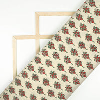 Oat Beige And Vermilion Red Floral Pattern Bagru Dabu Handblock Cotton Fabric