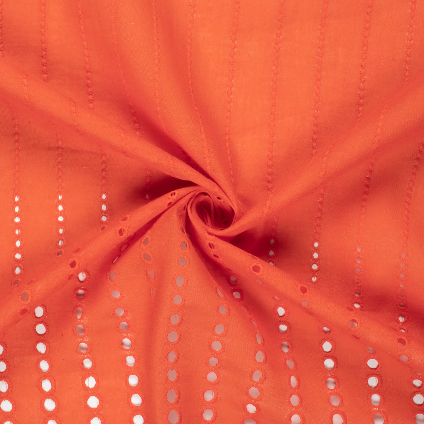 Marmalade Stripes Pattern Orange Schiffli Embroidery Cotton Fabric