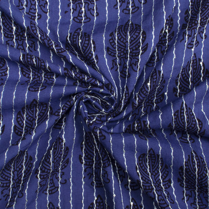 Yale Blue And Black Botti Pattern Bagh Print Sequins Embroidery Handblock Natural Dye Rayon Fabric