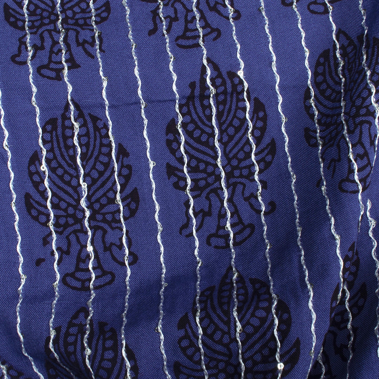 Yale Blue And Black Botti Pattern Bagh Print Sequins Embroidery Handblock Natural Dye Rayon Fabric