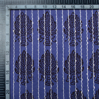 Yale Blue And Black Botti Pattern Bagh Print Sequins Embroidery Handblock Natural Dye Rayon Fabric
