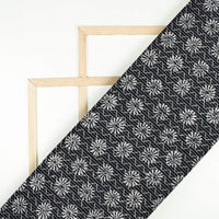 Monochrome Traditional Pattern Sequins Embroidery Handblock Cotton Fabric