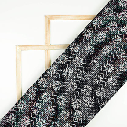 Monochrome Traditional Pattern Sequins Embroidery Handblock Cotton Fabric