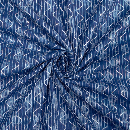 Indigo Booti Pattern Sequins Embroidery Natural Dye Akola Handblock Cotton Fabric