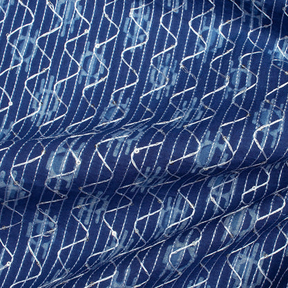 Indigo Booti Pattern Sequins Embroidery Natural Dye Akola Handblock Cotton Fabric