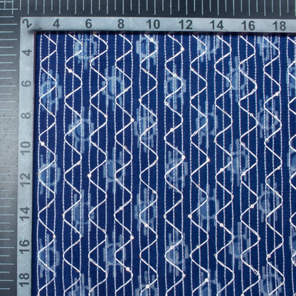 Indigo Booti Pattern Sequins Embroidery Natural Dye Akola Handblock Cotton Fabric