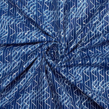 Indigo Geometric Pattern Sequins Embroidery Natural Dye Akola Handblock Cotton Fabric