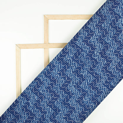 Indigo Geometric Pattern Sequins Embroidery Natural Dye Akola Handblock Cotton Fabric