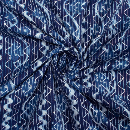 Indigo Leaf Pattern Sequins Embroidery Natural Dye Akola Handblock Cotton Fabric