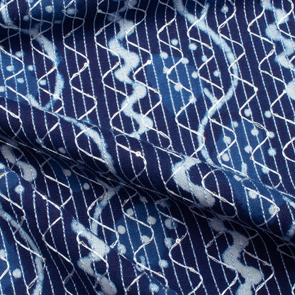 Indigo Leaf Pattern Sequins Embroidery Natural Dye Akola Handblock Cotton Fabric