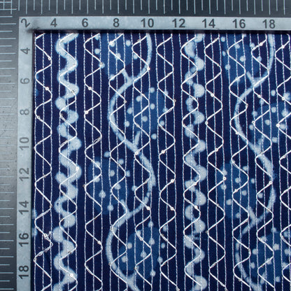 Indigo Leaf Pattern Sequins Embroidery Natural Dye Akola Handblock Cotton Fabric