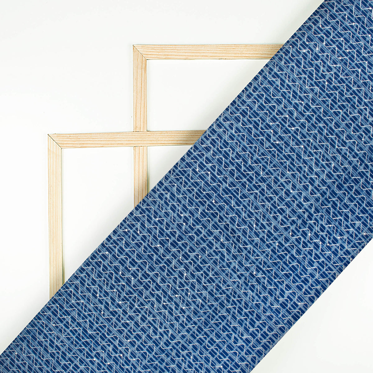 Indigo Geometric Pattern Sequins Embroidery Natural Dye Akola Handblock Cotton Fabric