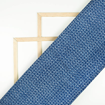 Indigo Geometric Pattern Sequins Embroidery Natural Dye Akola Handblock Cotton Fabric