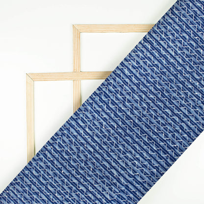 Indigo Stripes Pattern Sequins Embroidery Natural Dye Akola Handblock Cotton Fabric