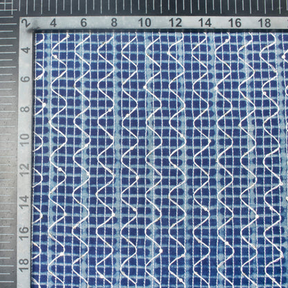 Indigo Geometric Pattern Sequins Embroidery Natural Dye Akola Handblock Cotton Fabric