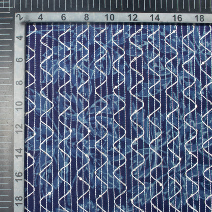 Indigo Leaf Pattern Sequins Embroidery Natural Dye Akola Handblock Cotton Fabric