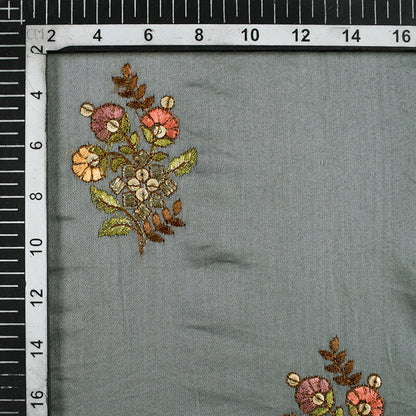 Grey And Brown Floral Pattern Embroidery Glaze Cotton Fabric - Fabcurate