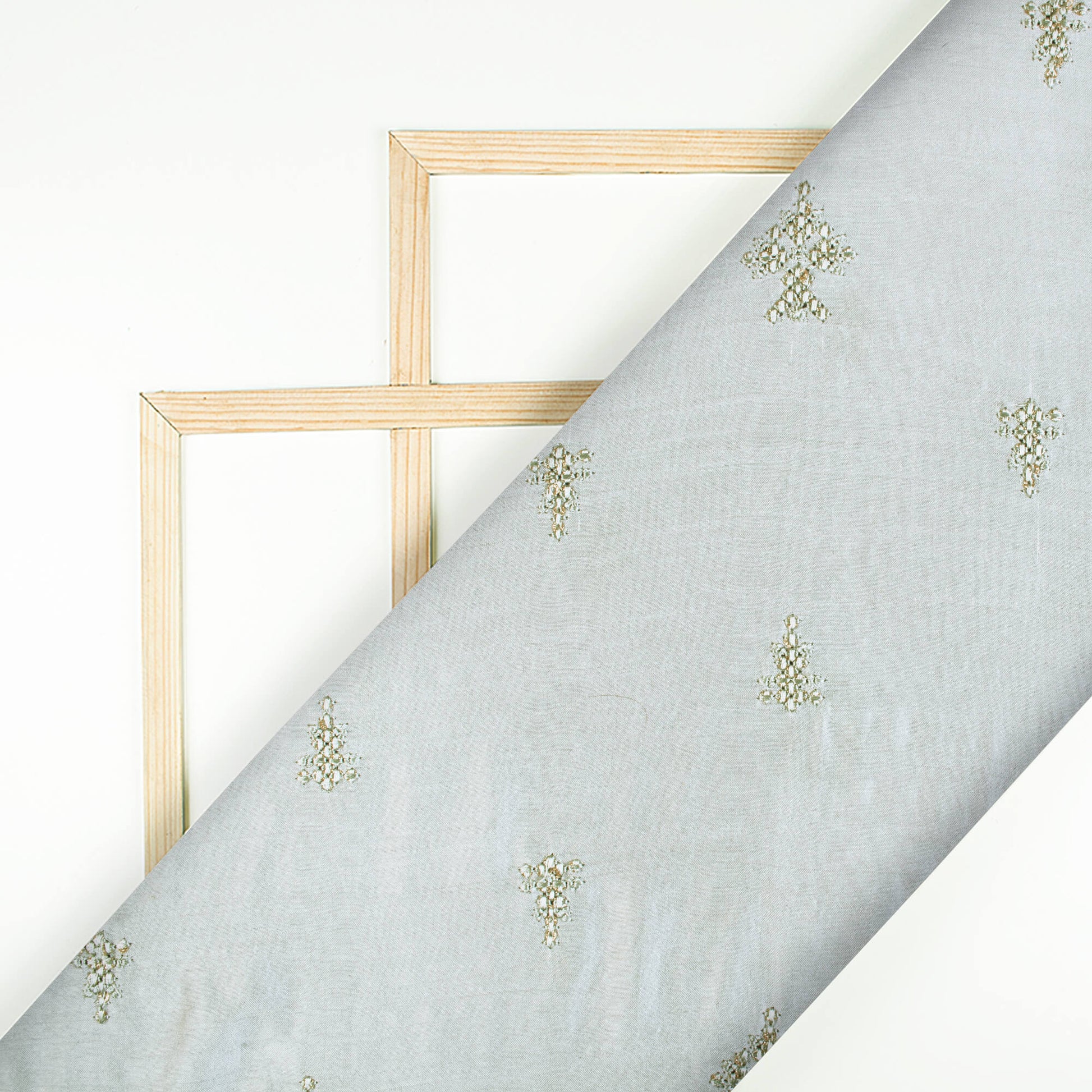 Pewter Grey Booti Pattern Embroidery Micro Modal Fabric - Fabcurate