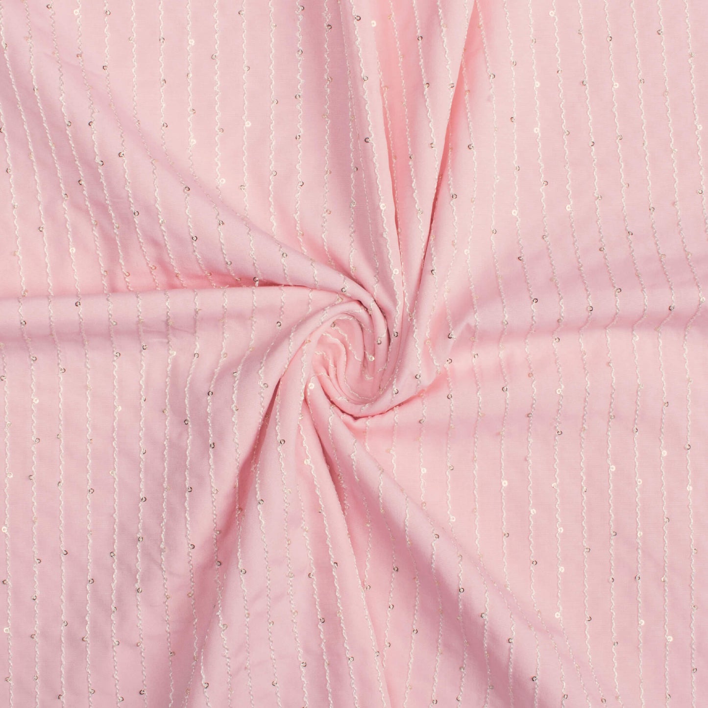 Baby Pink Plain Sequins Embroidery Butter Crepe Fabric