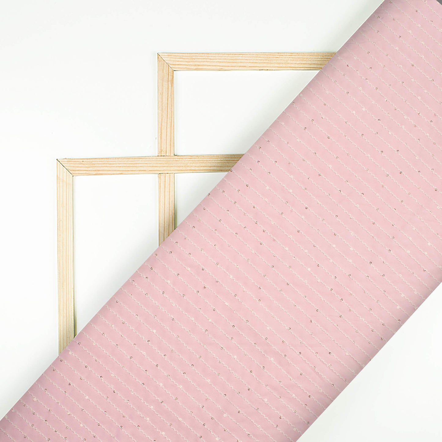 Baby Pink Plain Sequins Embroidery Butter Crepe Fabric