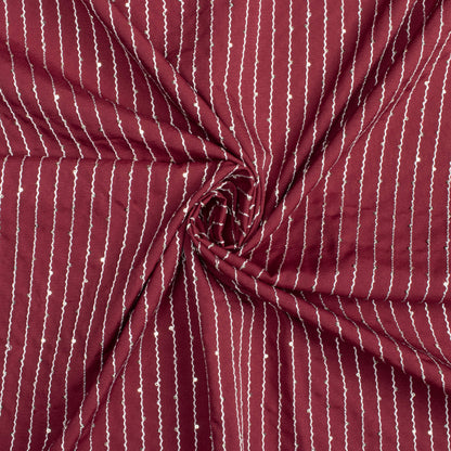Maroon Plain Sequins Embroidery Butter Crepe Fabric