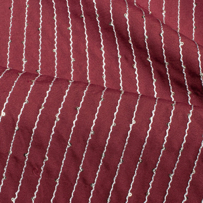 Maroon Plain Sequins Embroidery Butter Crepe Fabric