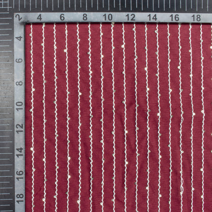 Maroon Plain Sequins Embroidery Butter Crepe Fabric