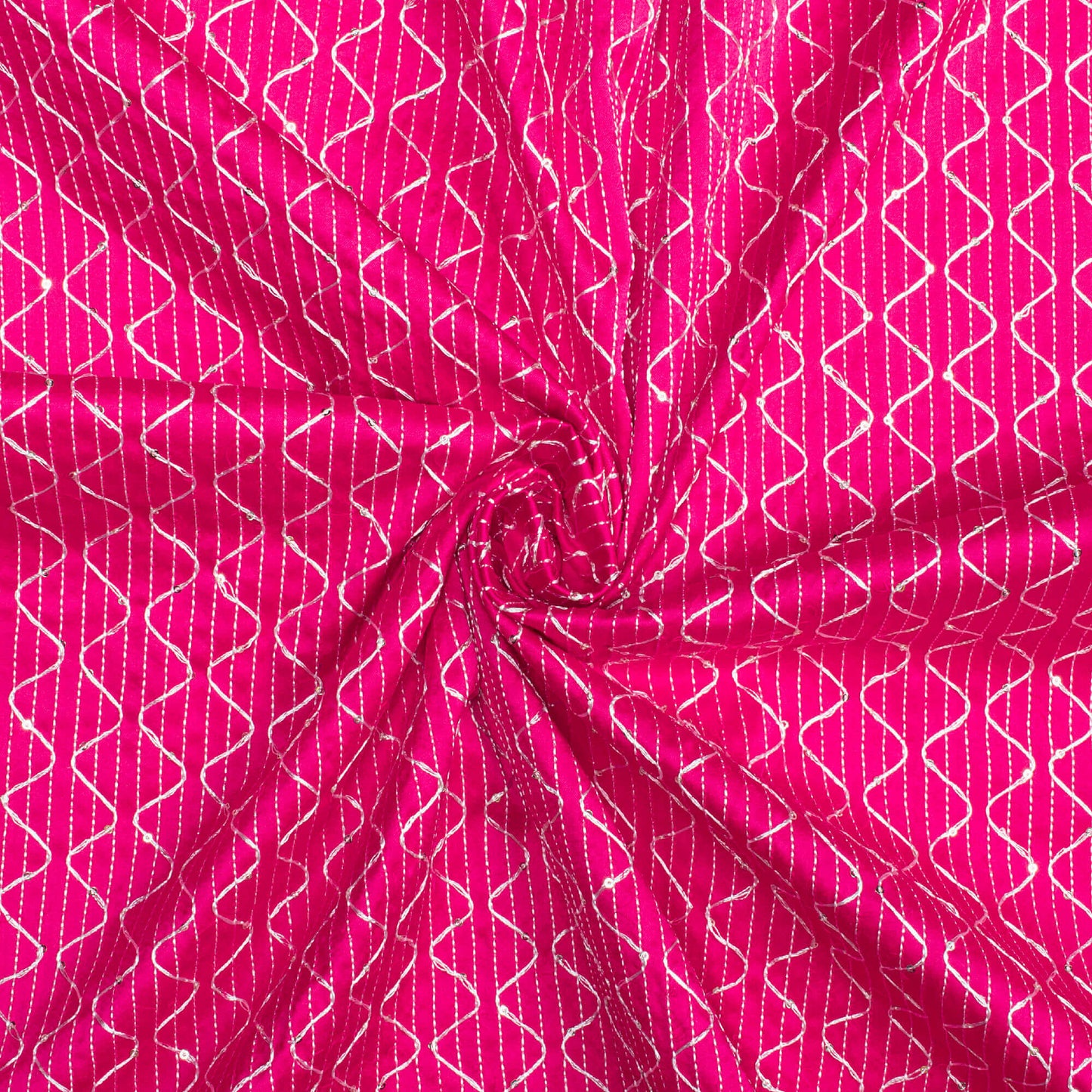 Cerise Pink Plain Sequins Embroidery Charmeuse Satin Fabric (Width 54 Inches)