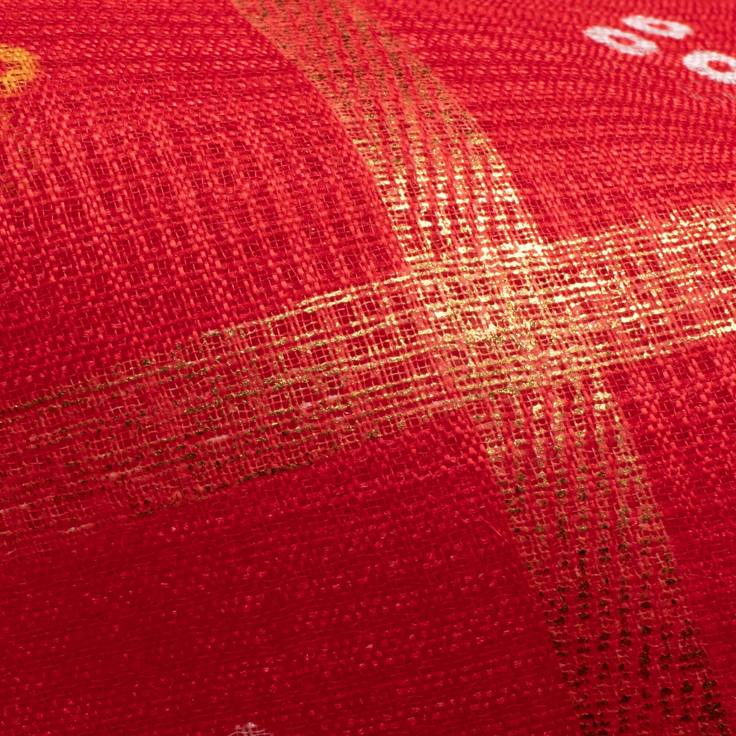 Blood Red And Yellow Bandhani Pattern Foil Print Kota Doria Fabric