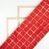 Blood Red And Yellow Bandhani Pattern Foil Print Kota Doria Fabric
