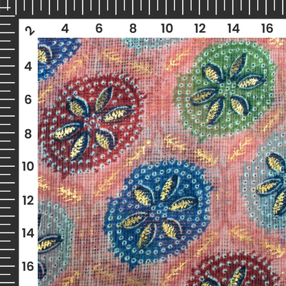 Dusty Pink And Space Blue Traditional Pattern Foil Print Kota Doria Fabric