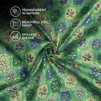 Middle Green And Space Blue Traditional Pattern Foil Print Kota Doria Fabric